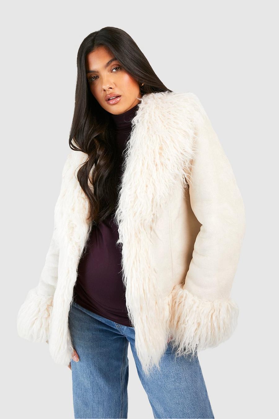 Cream Maternity Faux Fur Trim Jacket