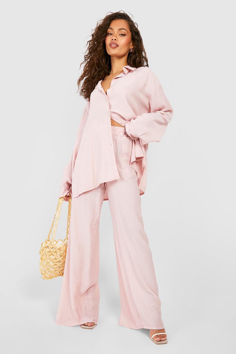 Blush Crinkle Relaxed Fit Wide Leg Pants