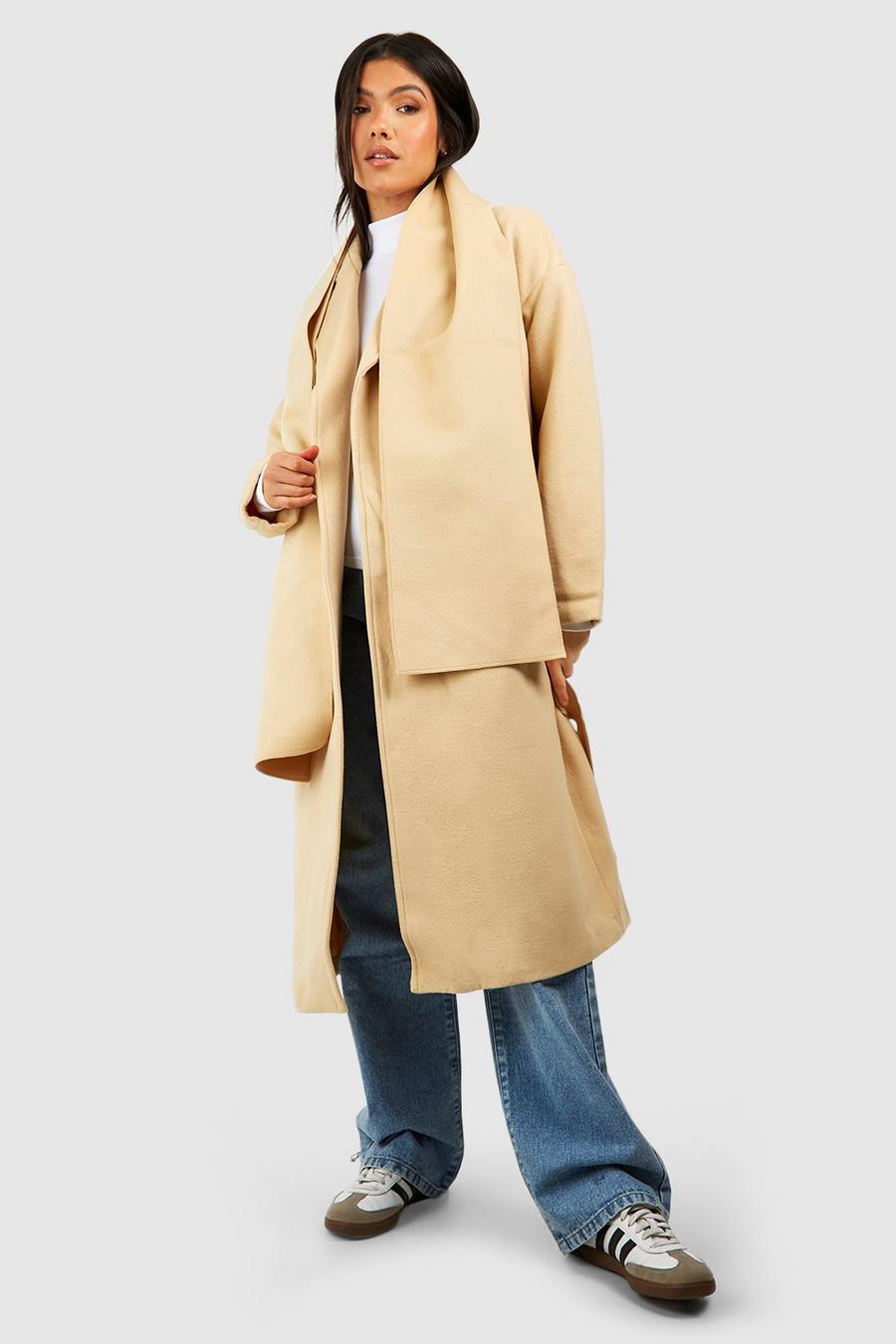 Camel Maternity Wool Wrap Coat With Scarf