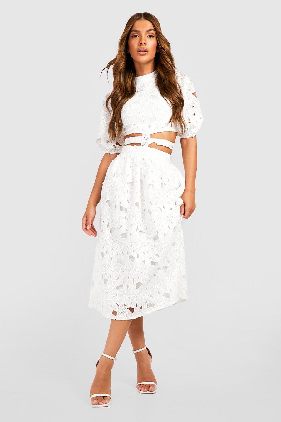 White Premium Lace Cut Out Midi Dress