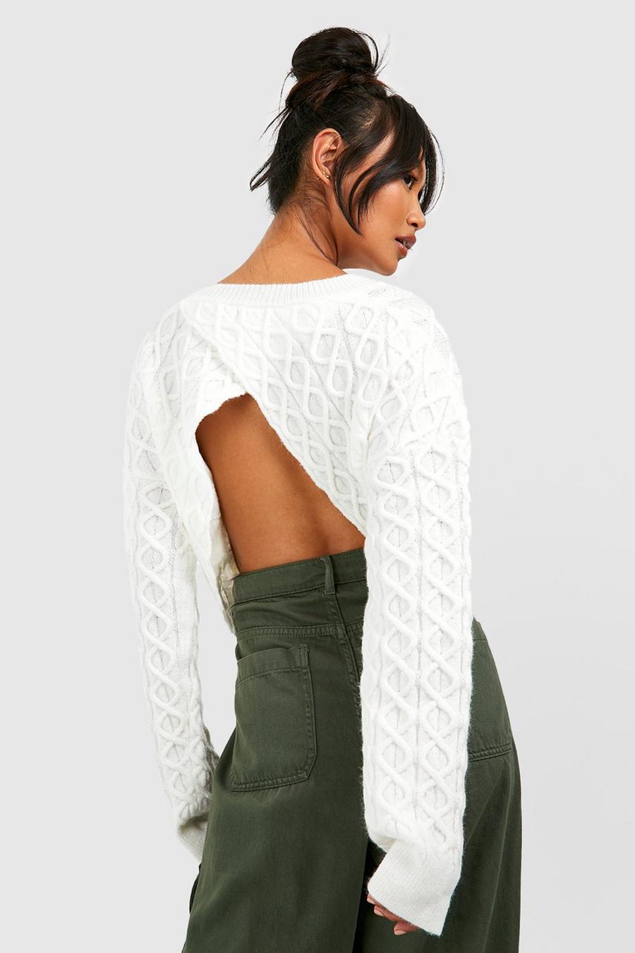 Ivory Open Back Cable Knit Jumper 