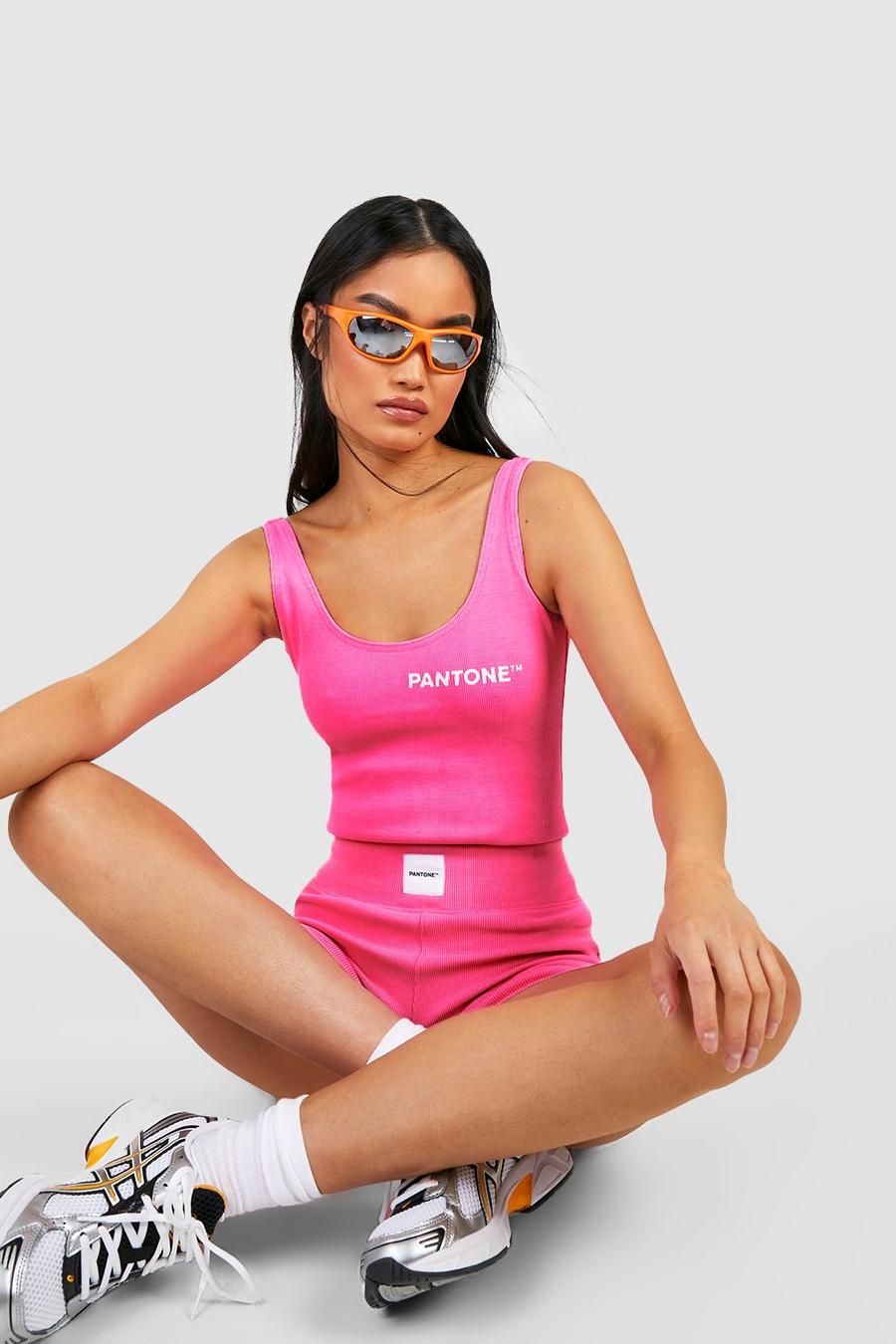 Neon-pink Pantone Ribbed Scoop Neck Bodysuit image number 1