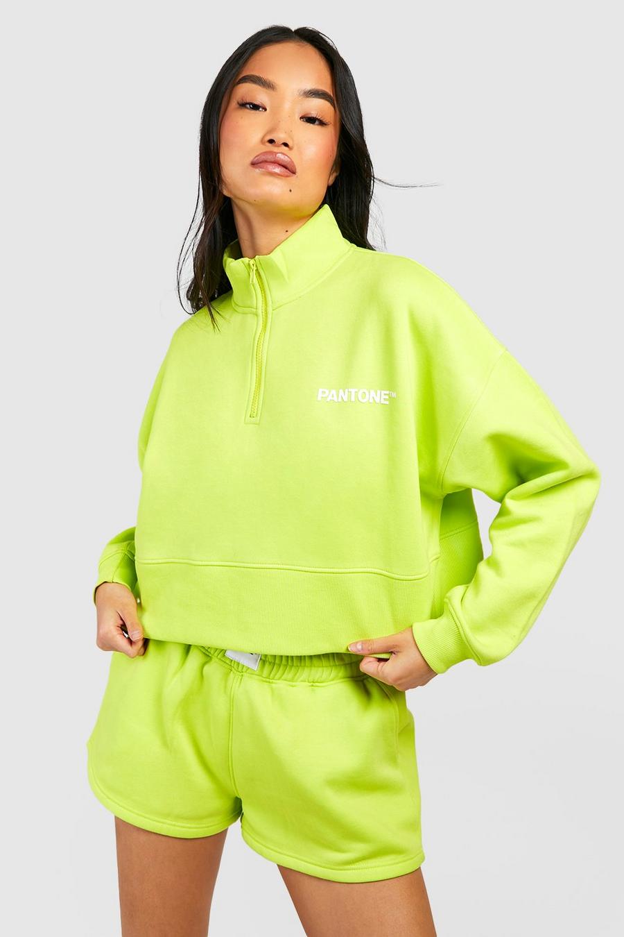 Pantone kastiges Sweatshirt mit halbem Reißverschluss, Lime