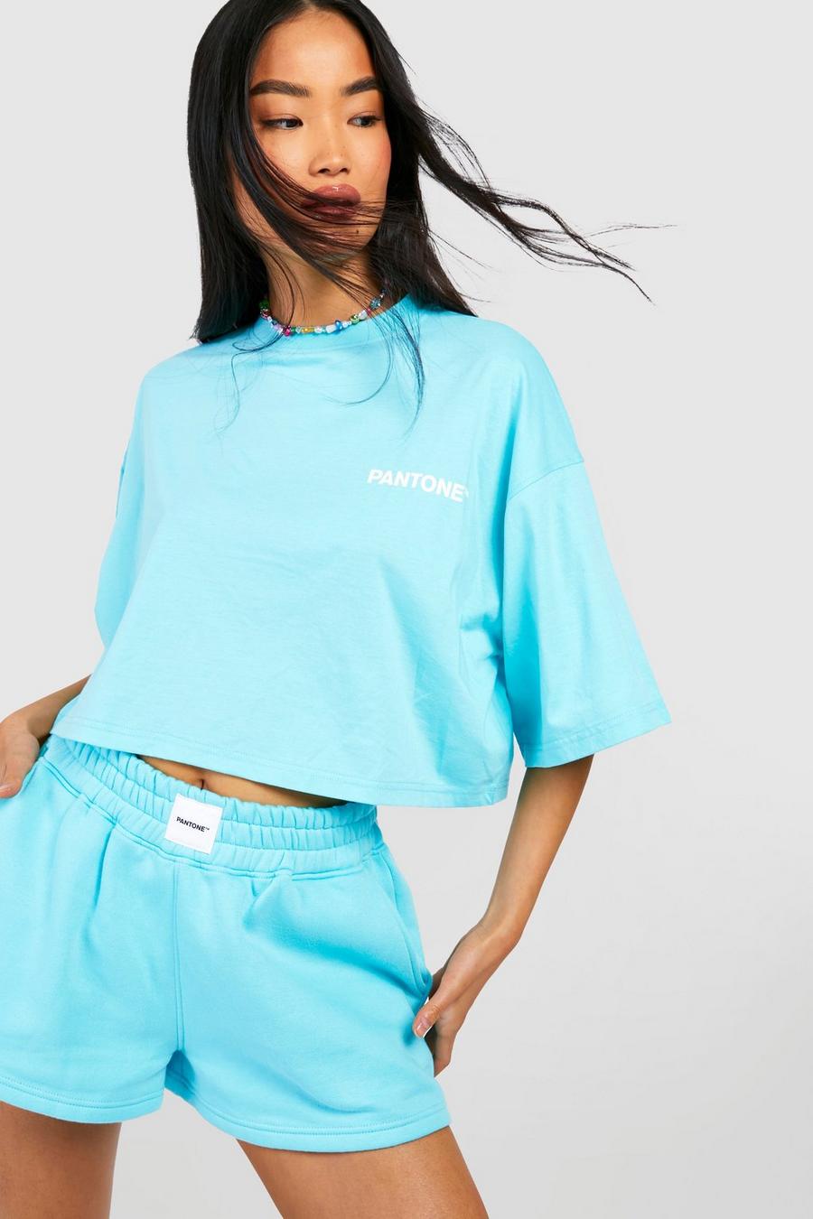 Aqua Pantone Cropped Boxy Oversized T-Shirt