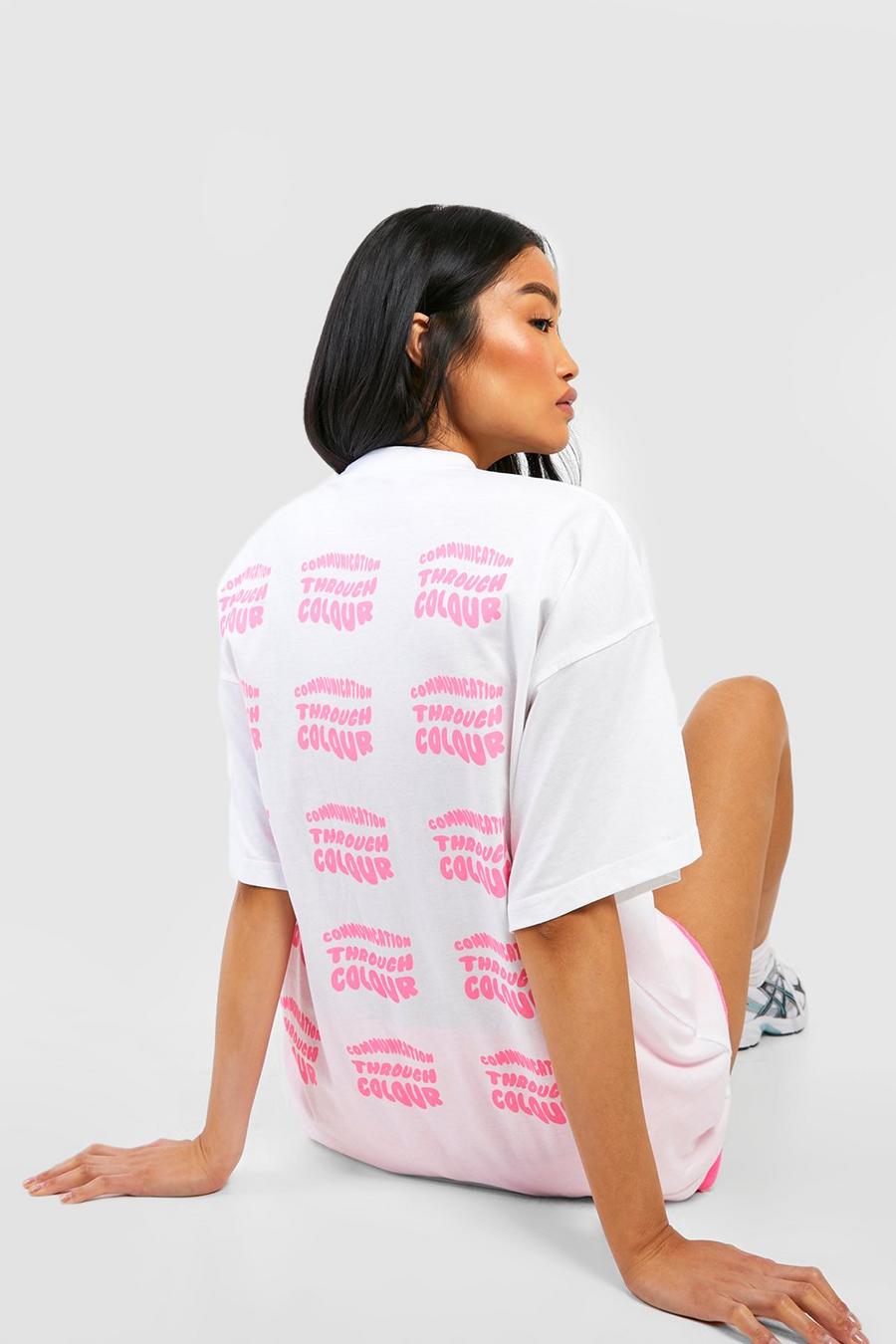 T-shirt oversize con stampa di slogan Pantone sul retro, Neon-pink