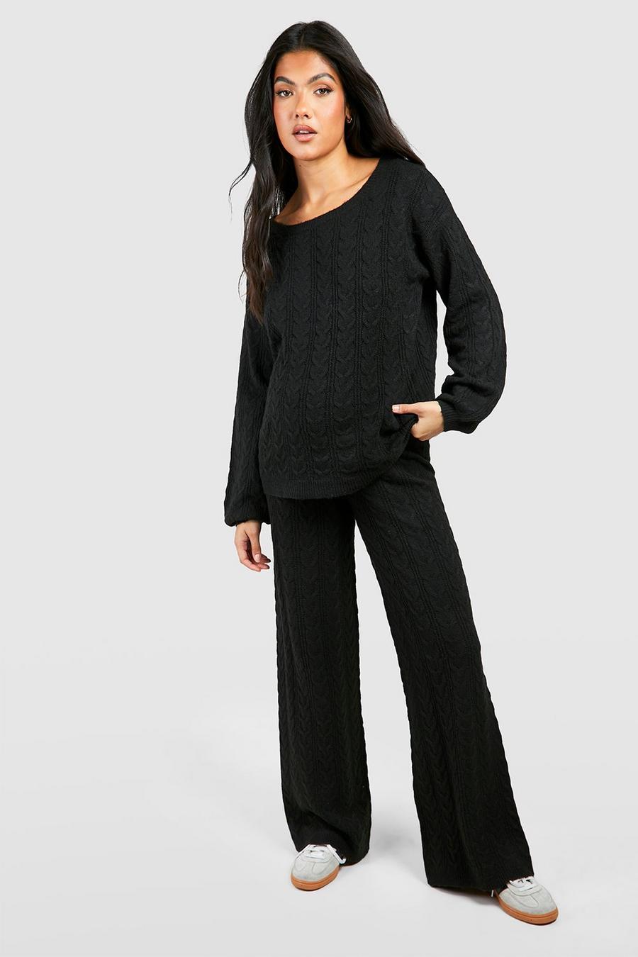 Black Maternity Soft Cable Knitted Co-ord