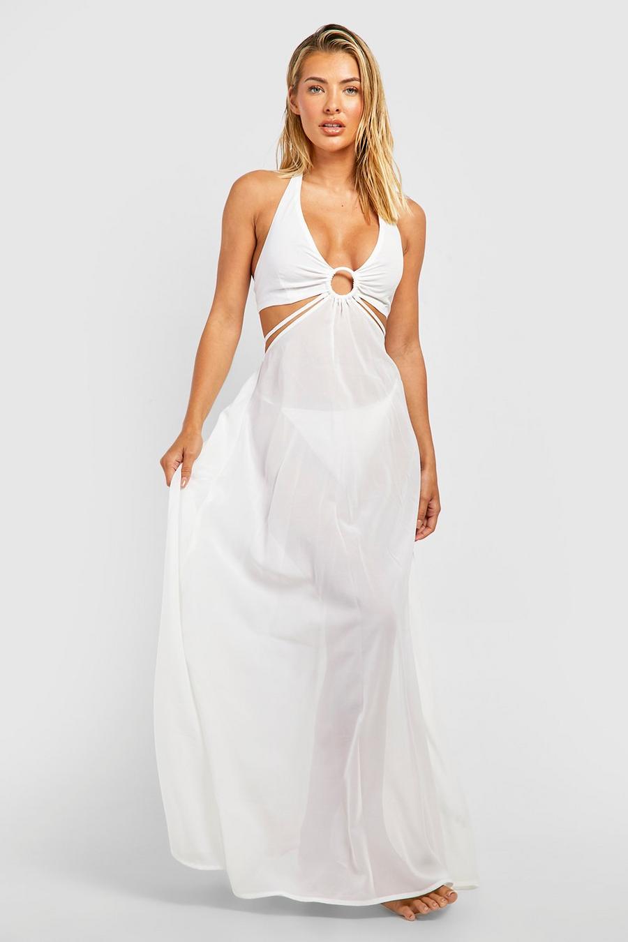 White O-ring Cut Out Beach Maxi Dress