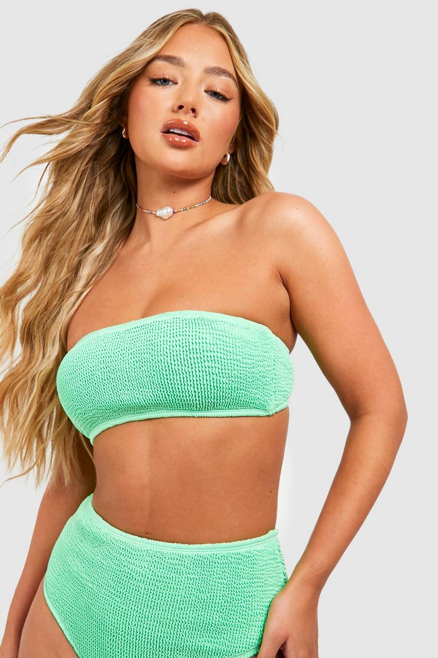 Top bikini a fascia Premium effetto goffrato, Green