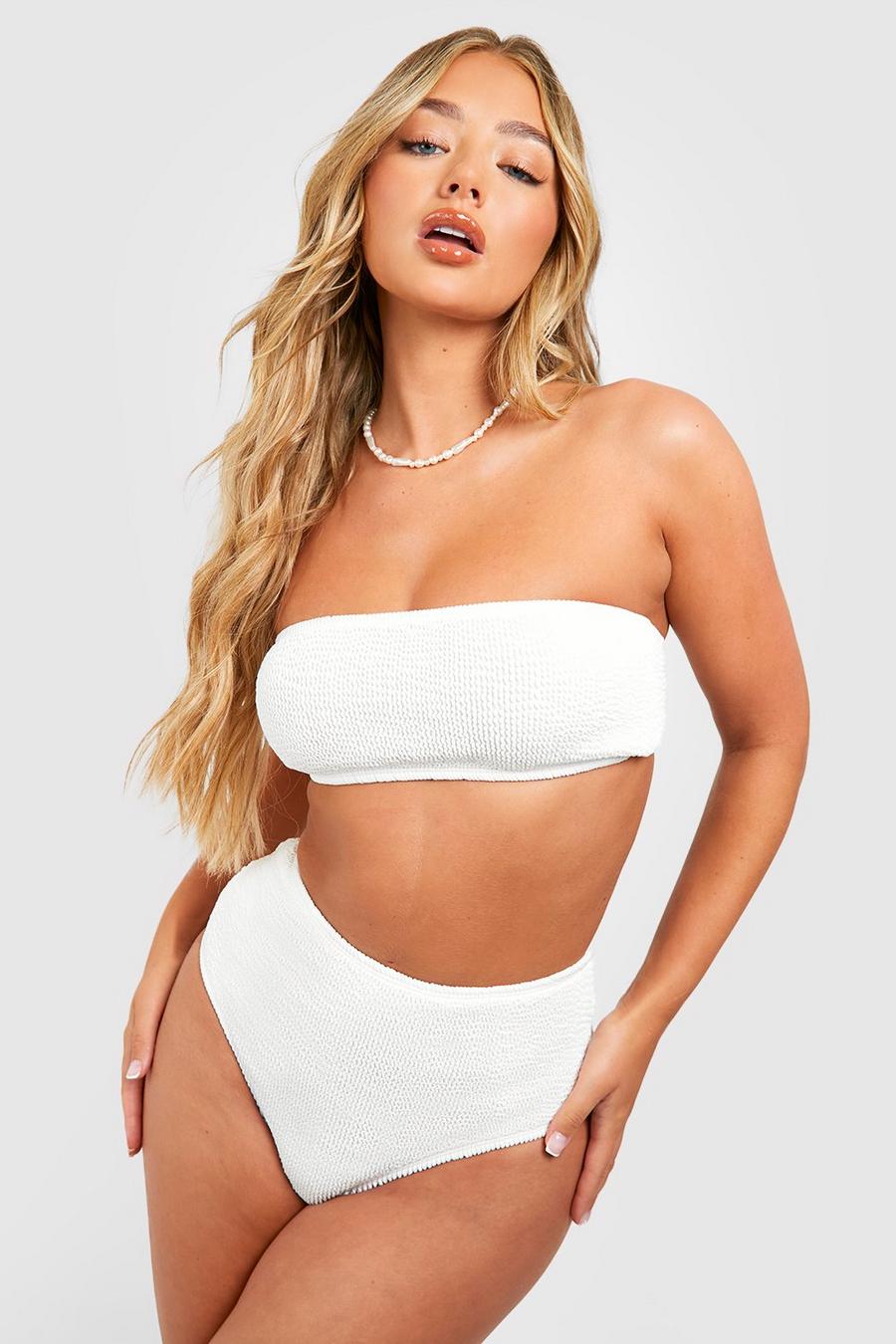 Top bikini a fascia Premium effetto goffrato, White