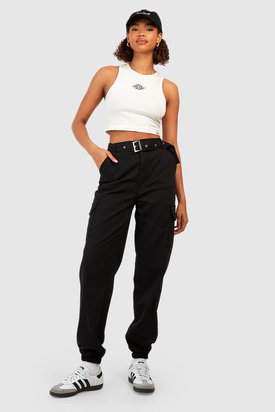 Black Tall Eyelet Belted Cargo Cuffed Track Pants