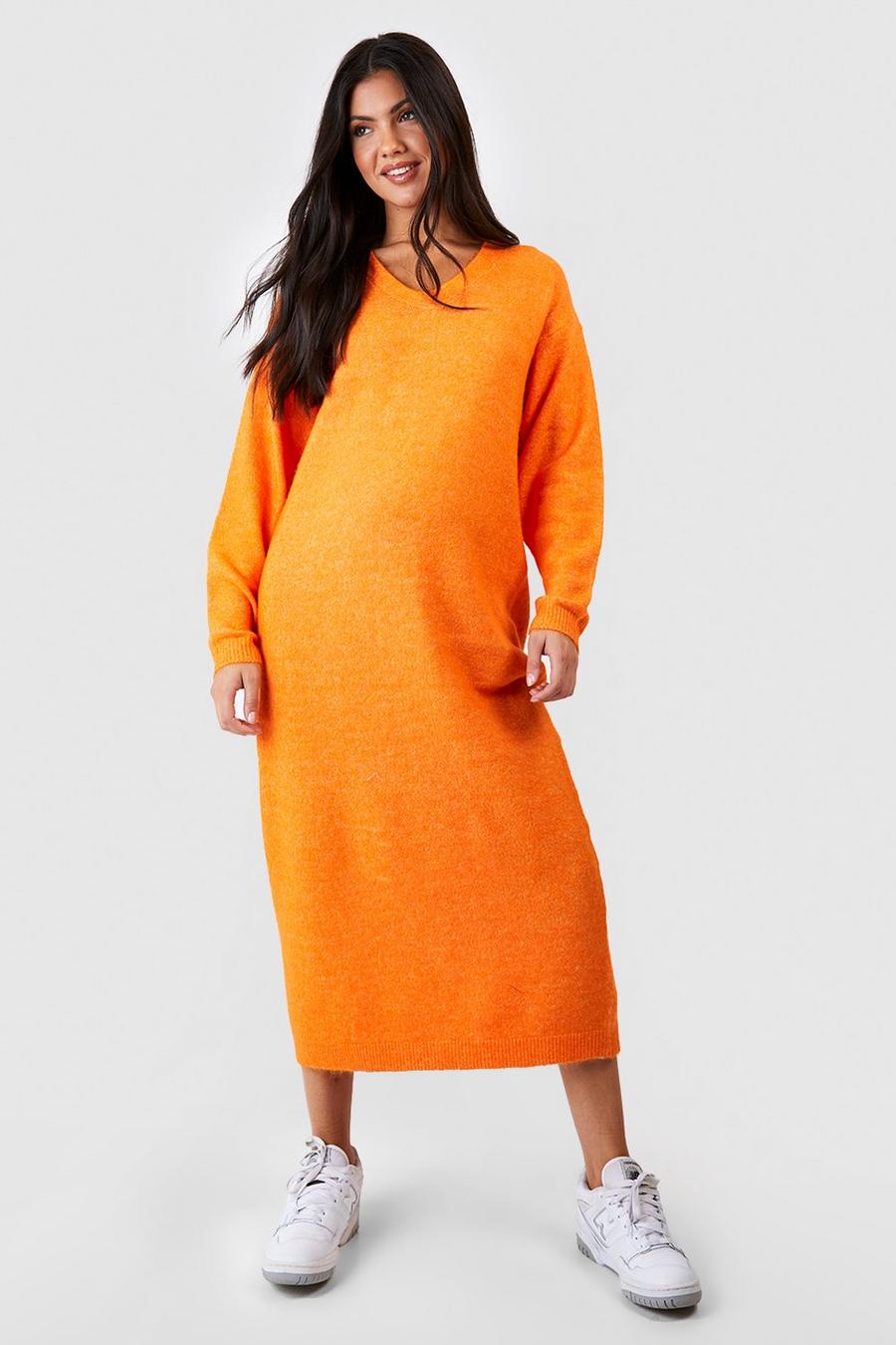Maternité - Robe de grossesse longue côtelée, Orange
