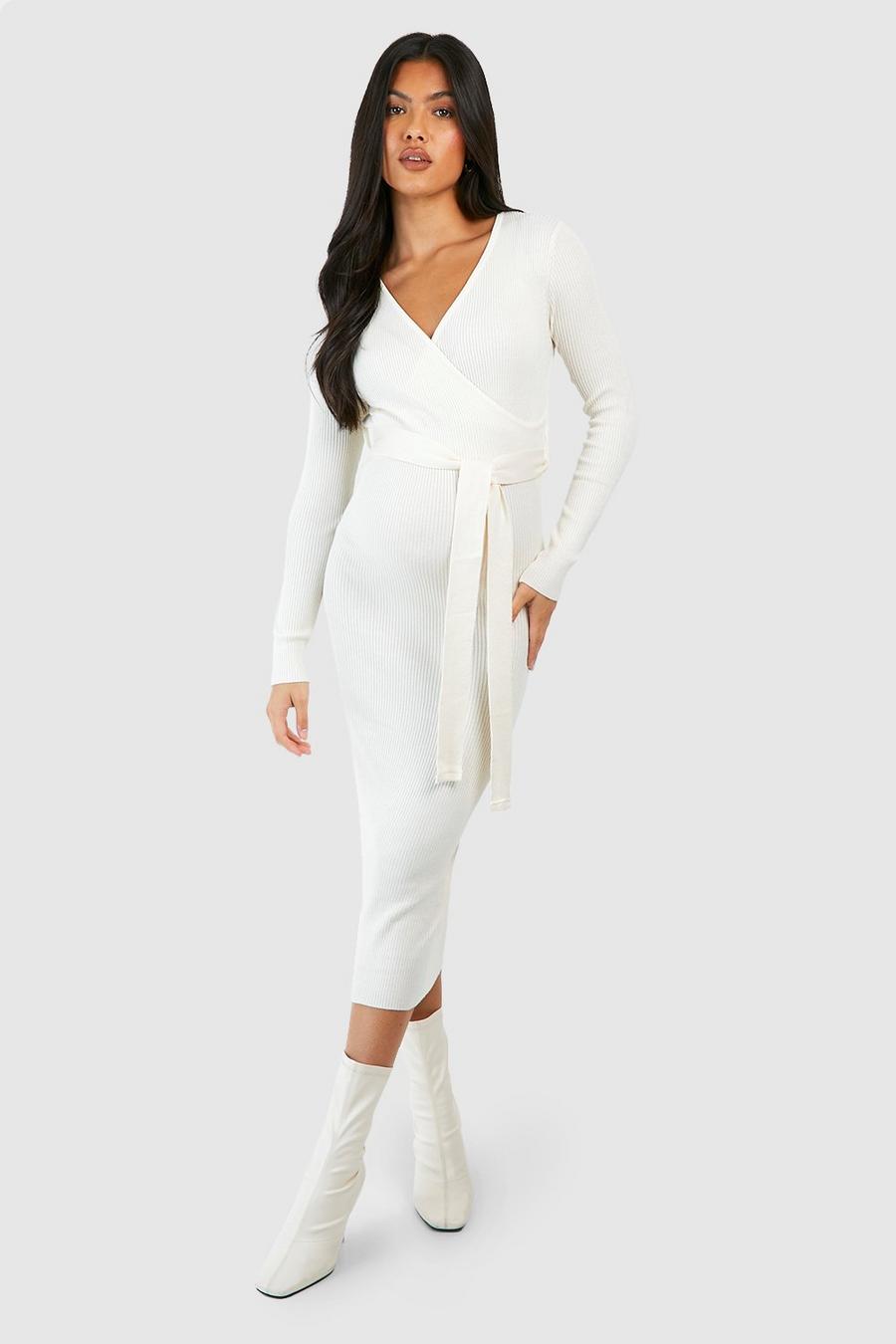 Ecru Maternity Knitted Wrap Midi Dress