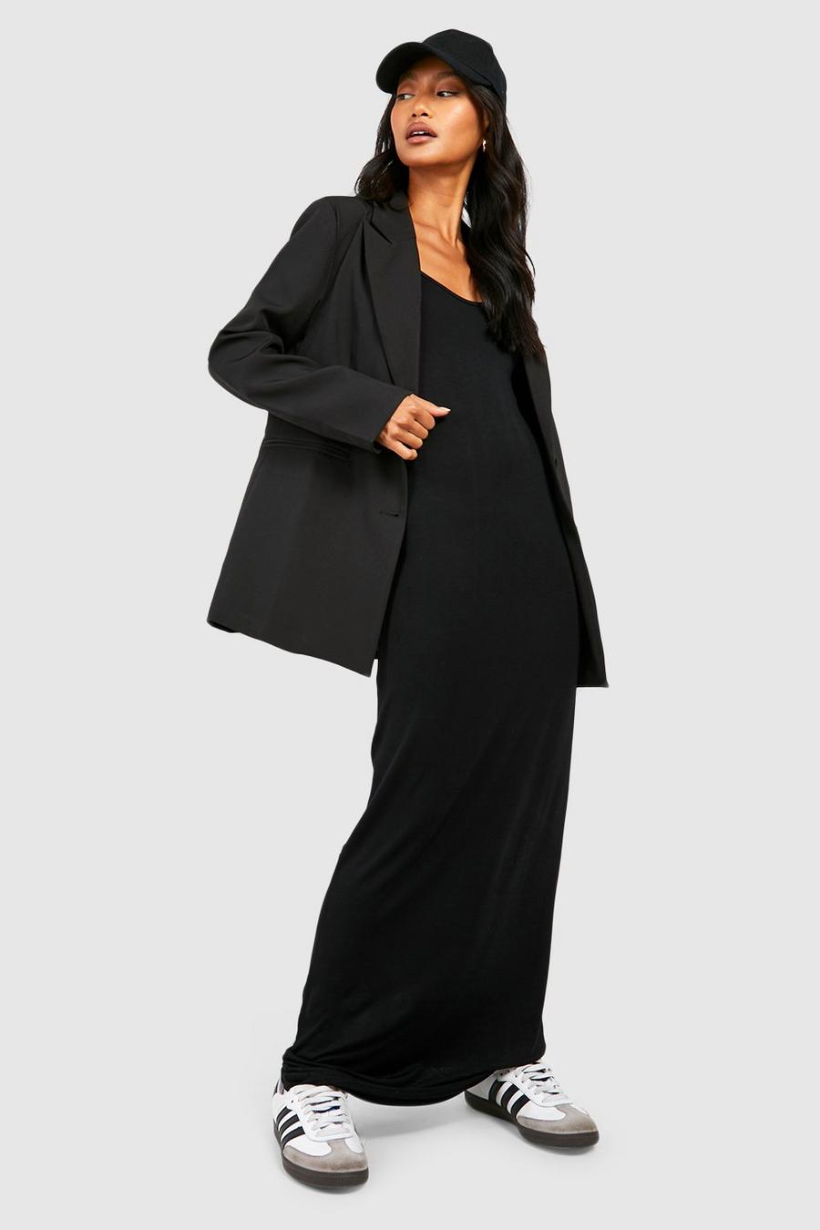 Vestido maxi básico con escote en U, Black image number 1