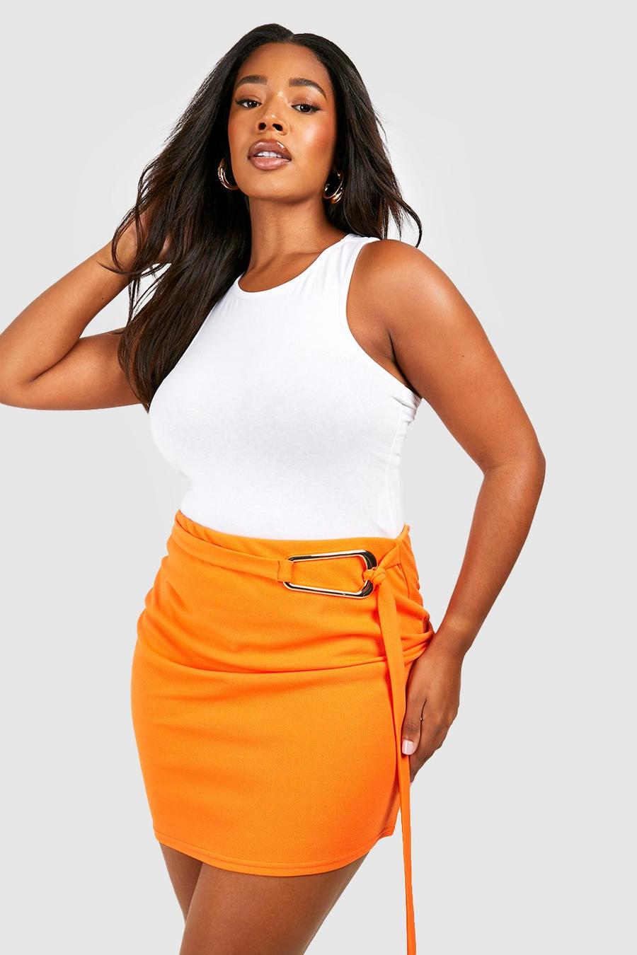 Orange Plus Jersey Buckle Detail Belted Mini Skirt 