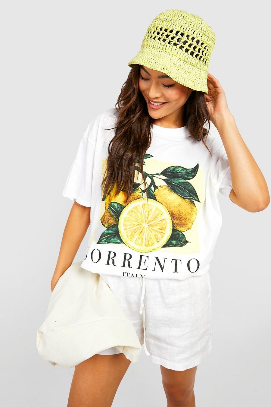 Camiseta oversize con estampado de limón y Sorrento, White image number 1