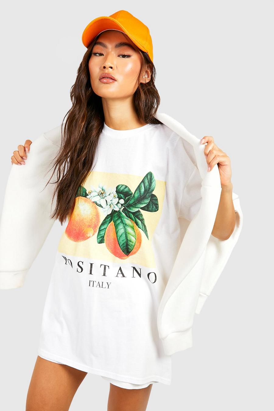 Camiseta oversize con estampado de fruta de Positano, White
