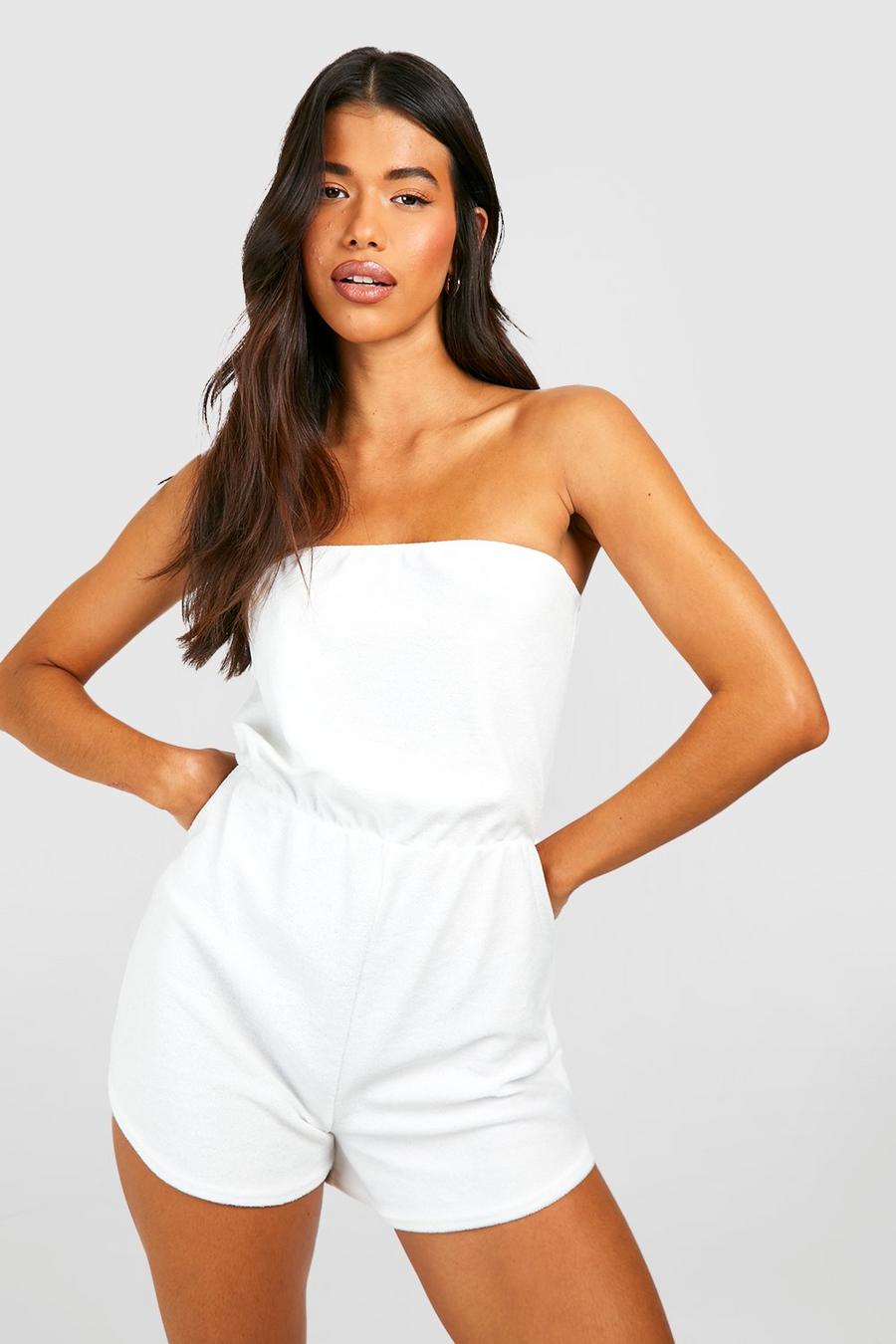 White Tall Strapless Badstoffen Playsuit