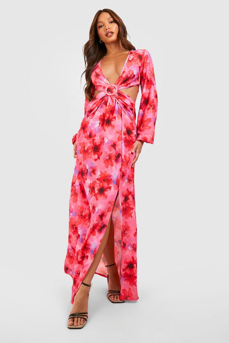 Pink Tall Floral Cut Out Maxi Dress image number 1