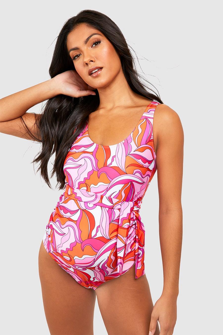 Multi Maternity Abstract Print Tie Waist Swimsuit image number 1