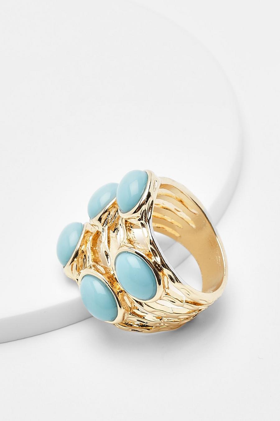 Gold Turquoise Cut Out Detail Statement Ring