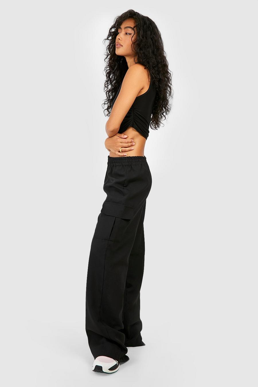 Black High Waisted Straight Fit Cargo Pants