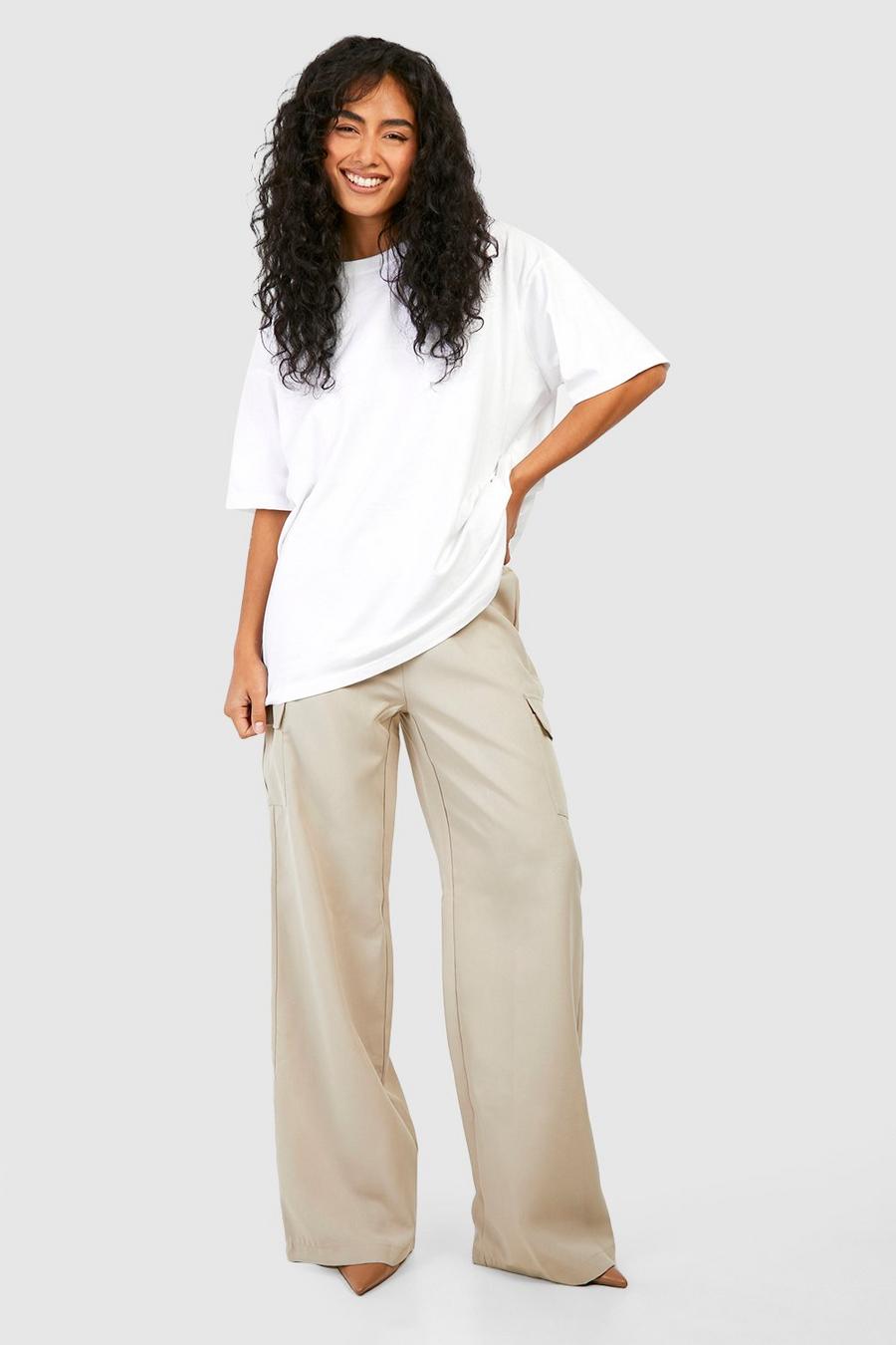 Stone High Waisted Straight Fit Cargo Pants