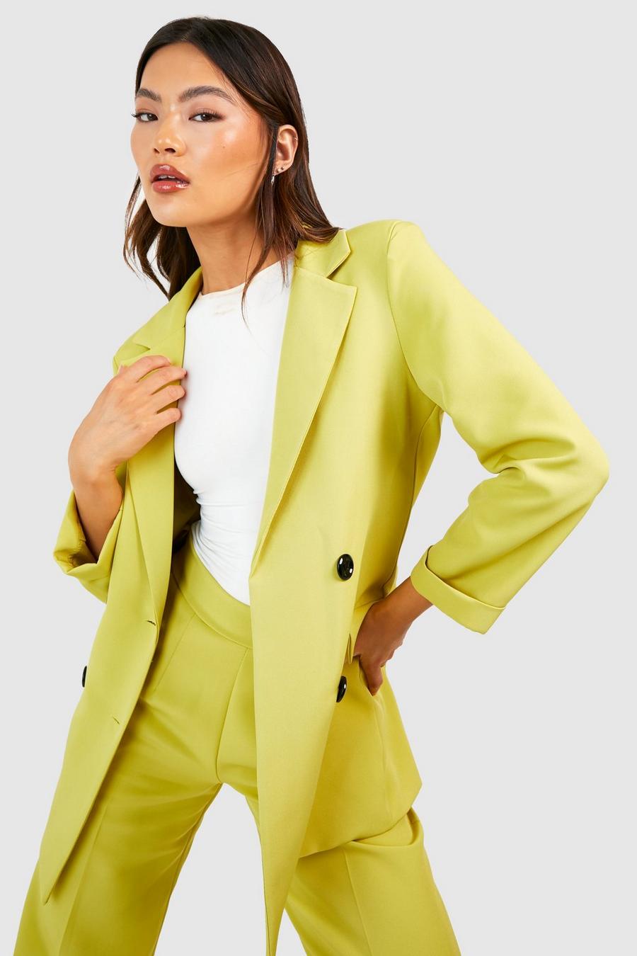 Lime Contrast Button Turn Cuff Tailored Blazer