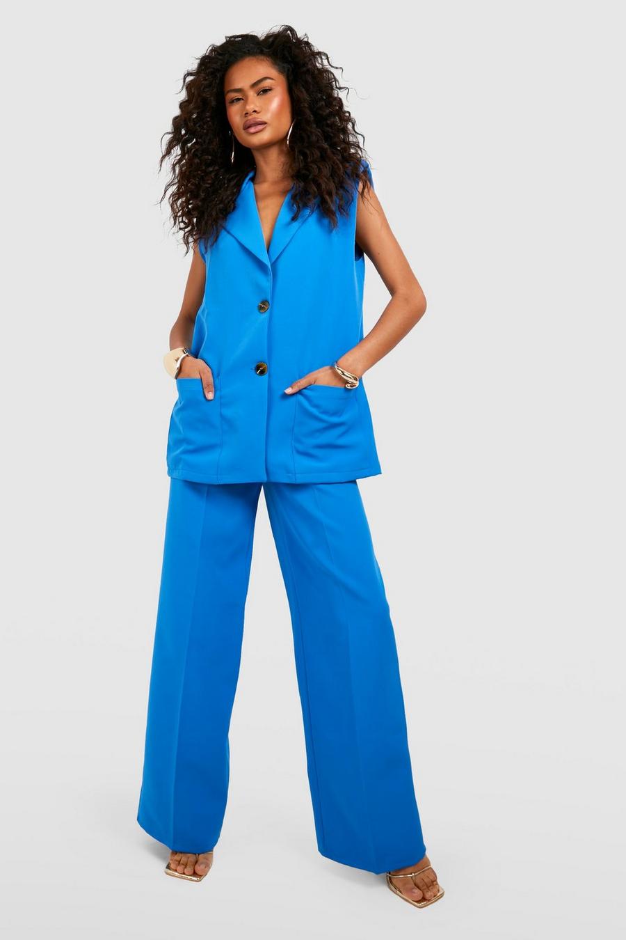 Azure Relaxed Fit Wide Leg Tailored Trousers