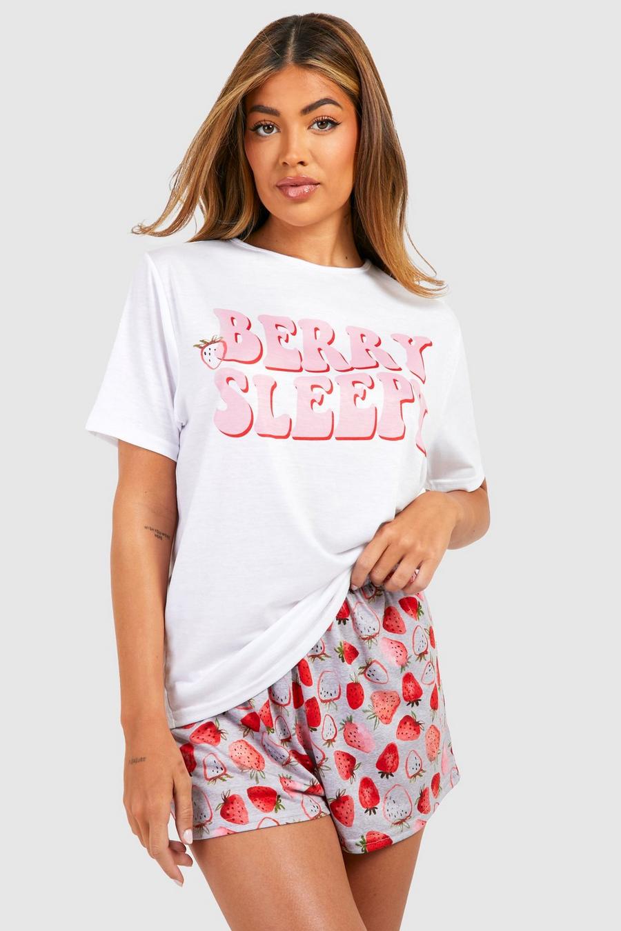Set pigiama corto in jersey con scritta Berry Sleepy, White