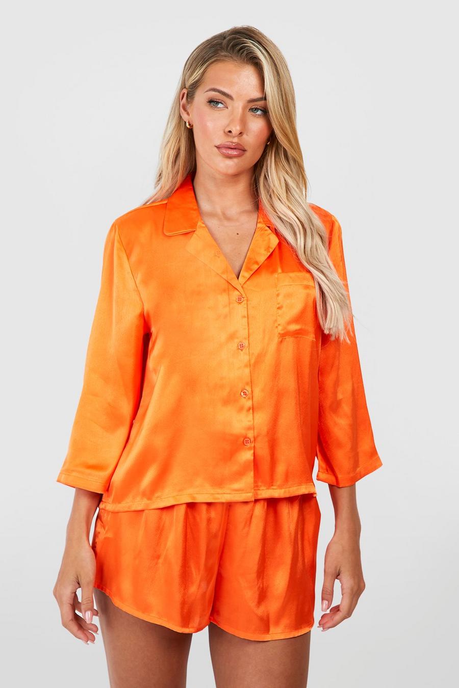 Oversize Satin Pyjama-Set, Orange image number 1