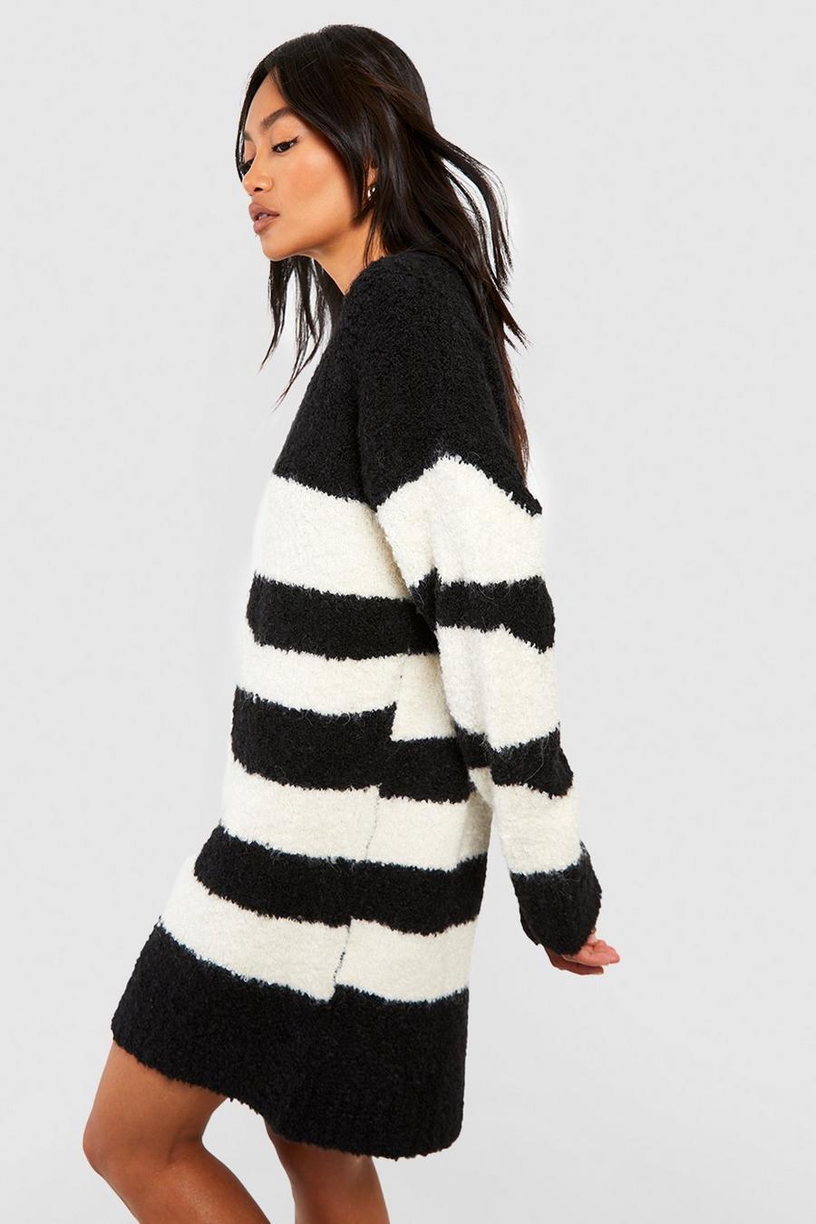Black Boucle Stripe Oversized Sweater Dress image number 1