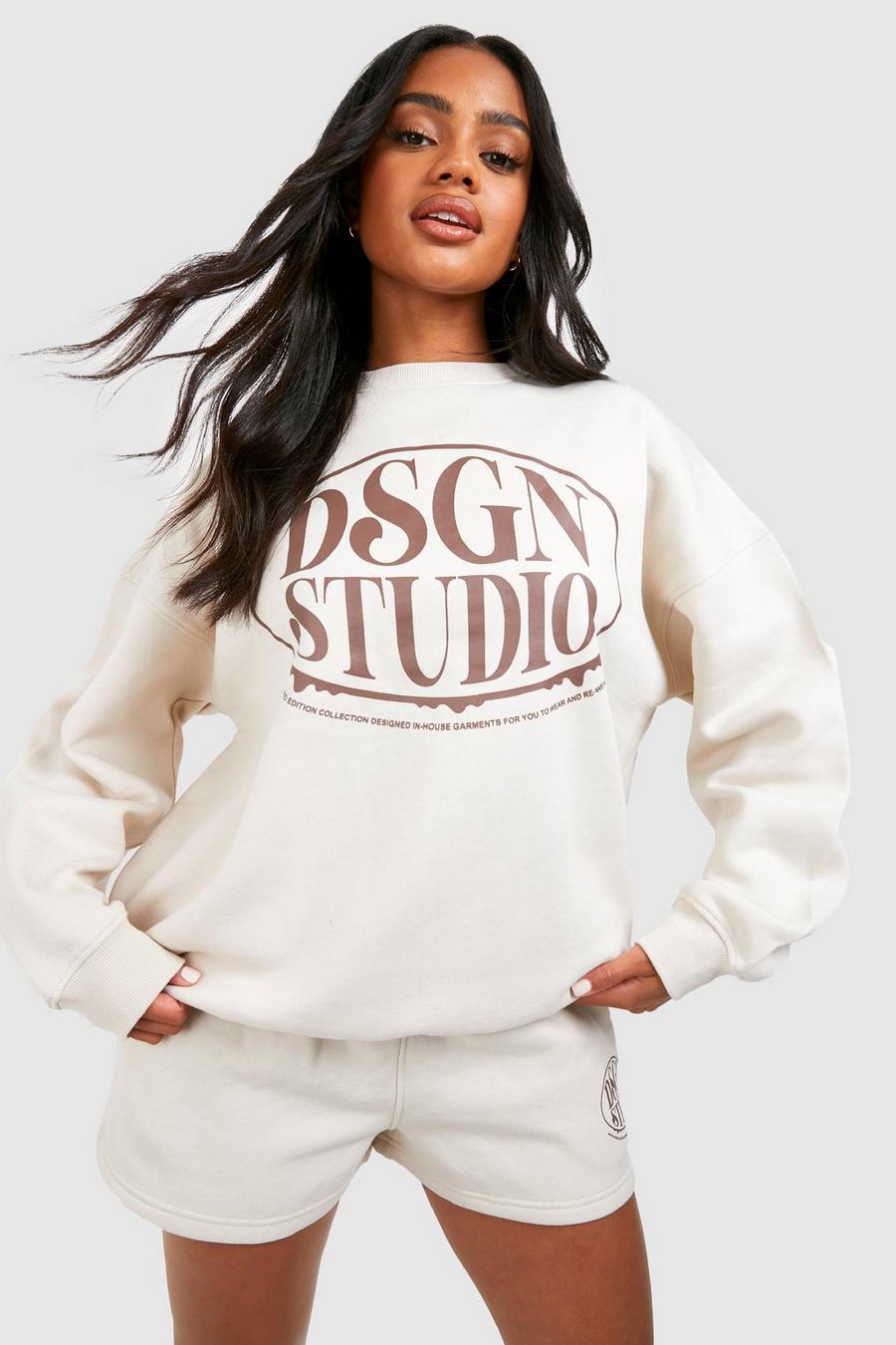 Kurzer Sweatshirt-Trainingsanzug mit Dsgn Studio Slogan, Stone