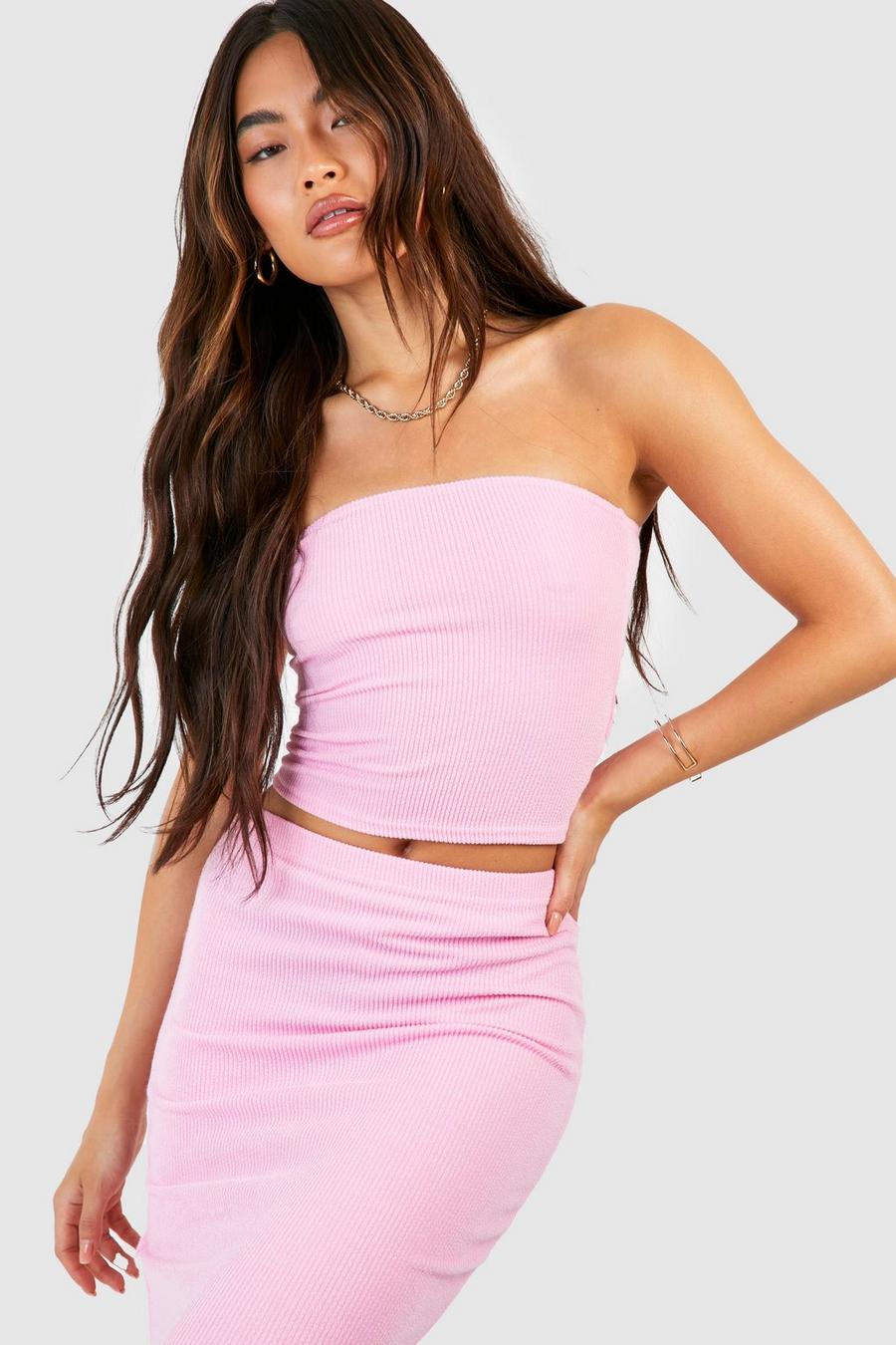 Candy floss Ribbed Longline Bandeau Top