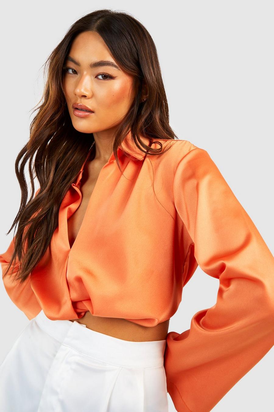 Camisa de raso drapeada, Orange