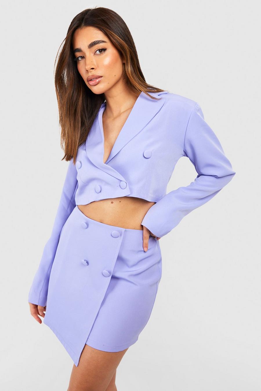 Lilac Button Front Asymmetric Tailored Mini Skirt