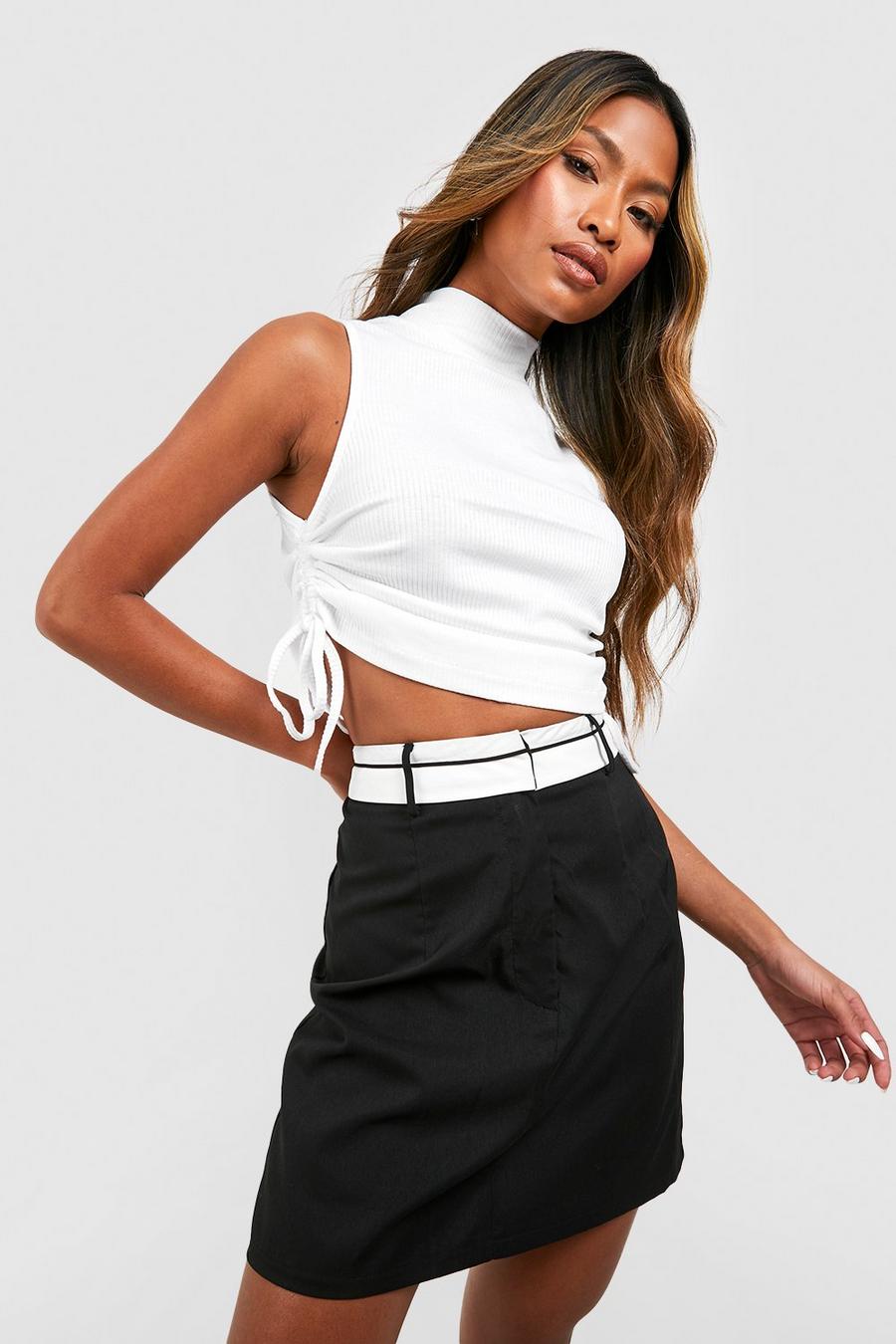 White High Neck Ruched Cropped Sleeveless Vest 