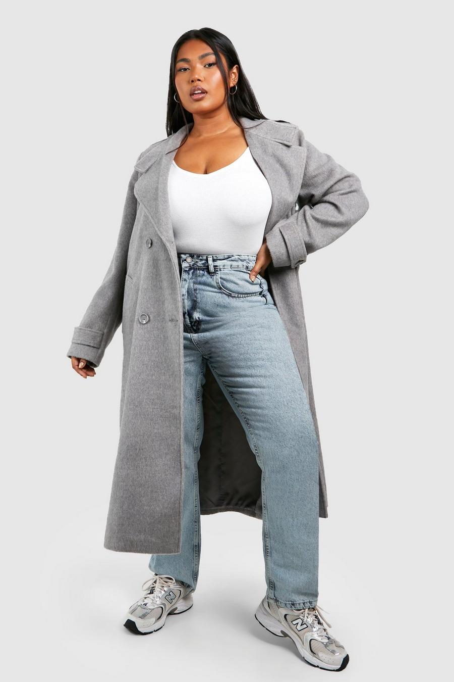 Grey Plus Double Breasted Wool Maxi Coat 