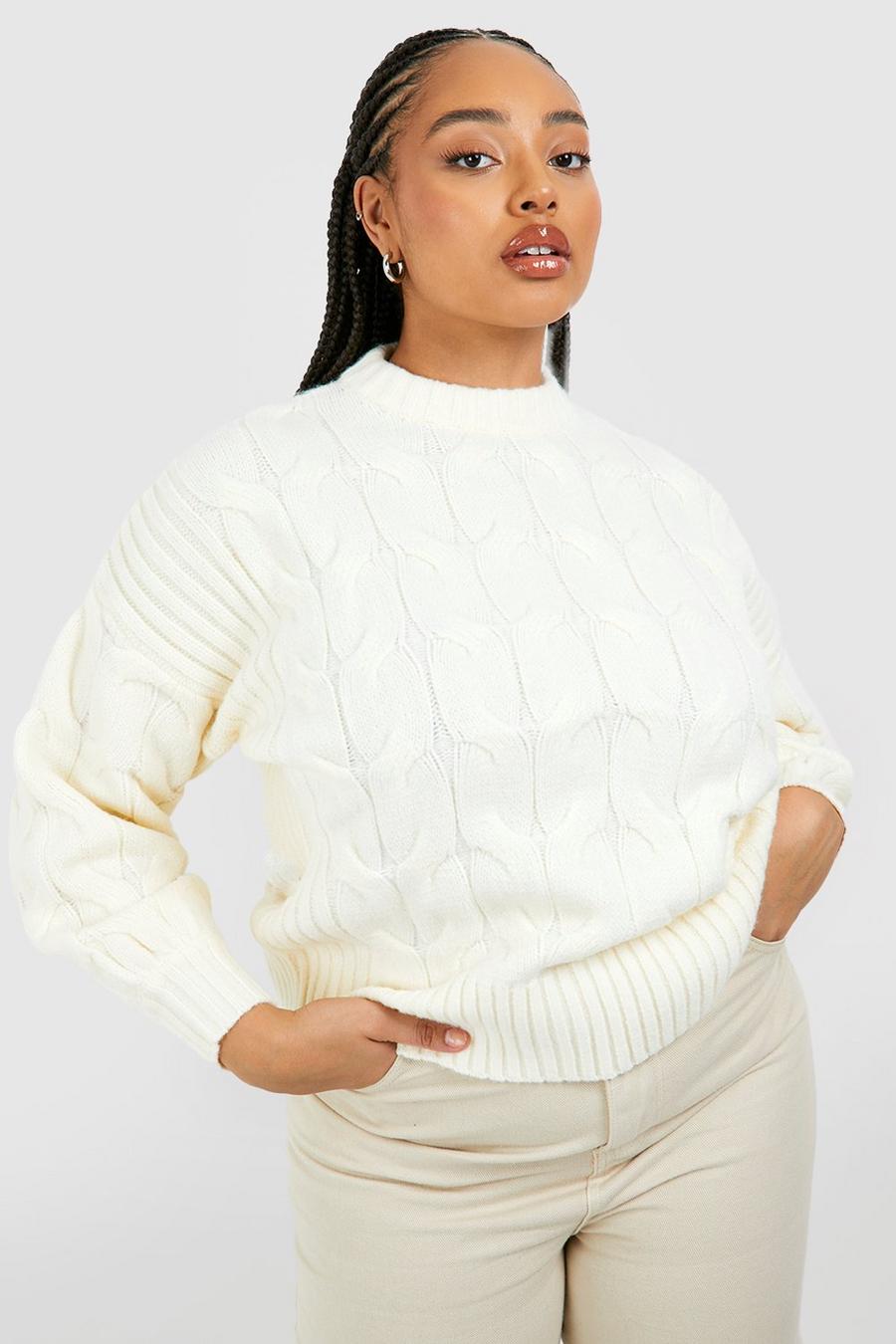 Maglione Plus Size in maglia morbida e spessa, Cream