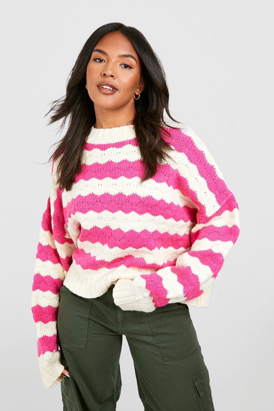 Plus Pullover mit breiten Streifen, Pink