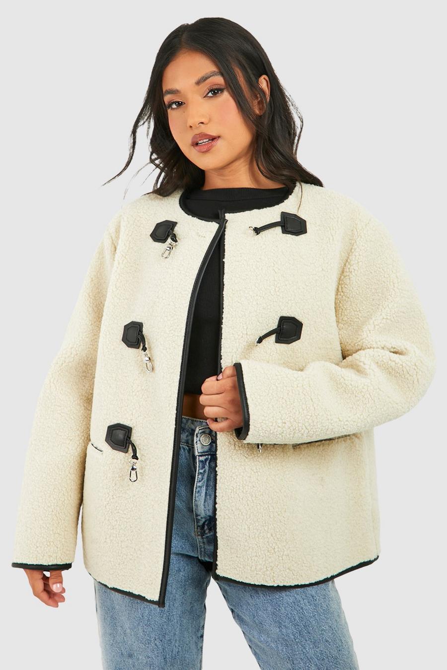 Ivory Petite Teddy Borg Buckle Detail Jacket