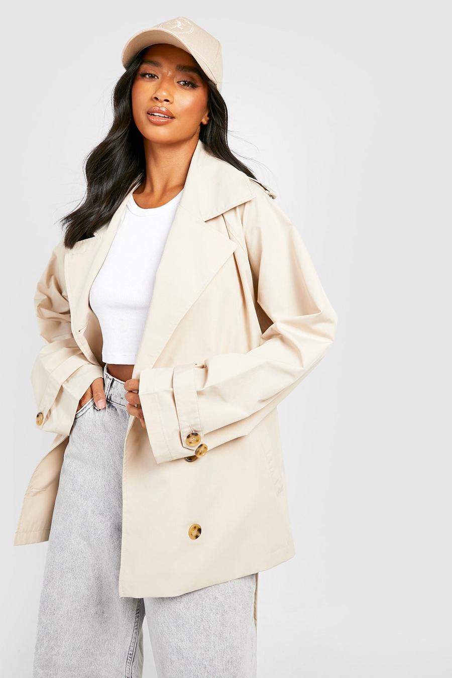 Stone Petite Short Belted Trench Coat 
