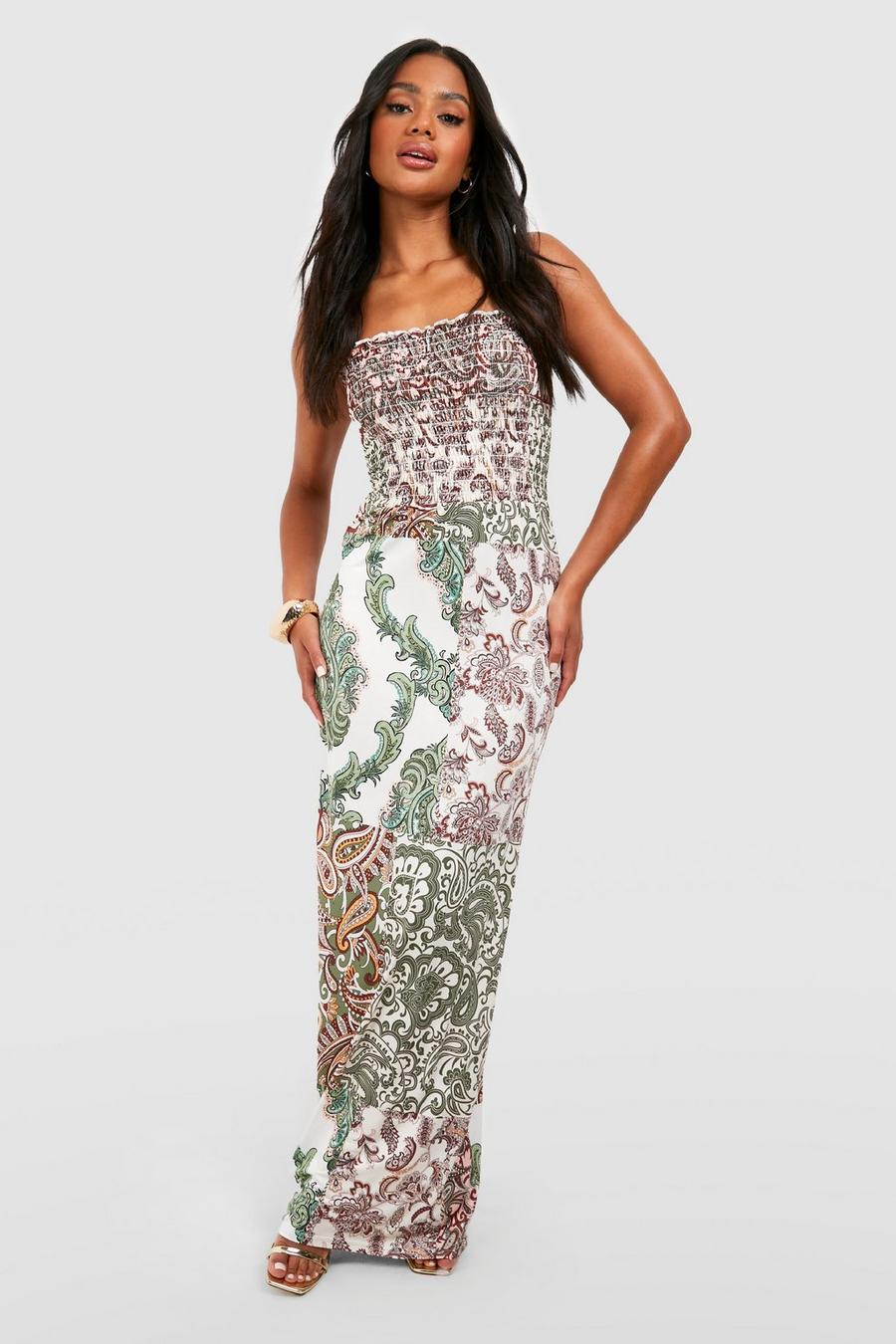 Stone Geplooide Strapless Paisley Maxi Jurk image number 1
