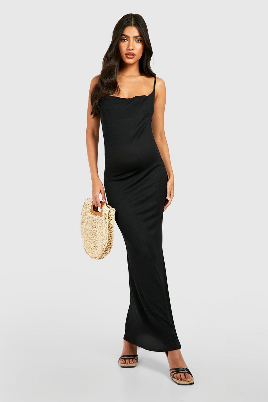 Black Maternity Rib Cowl Maxi Dress