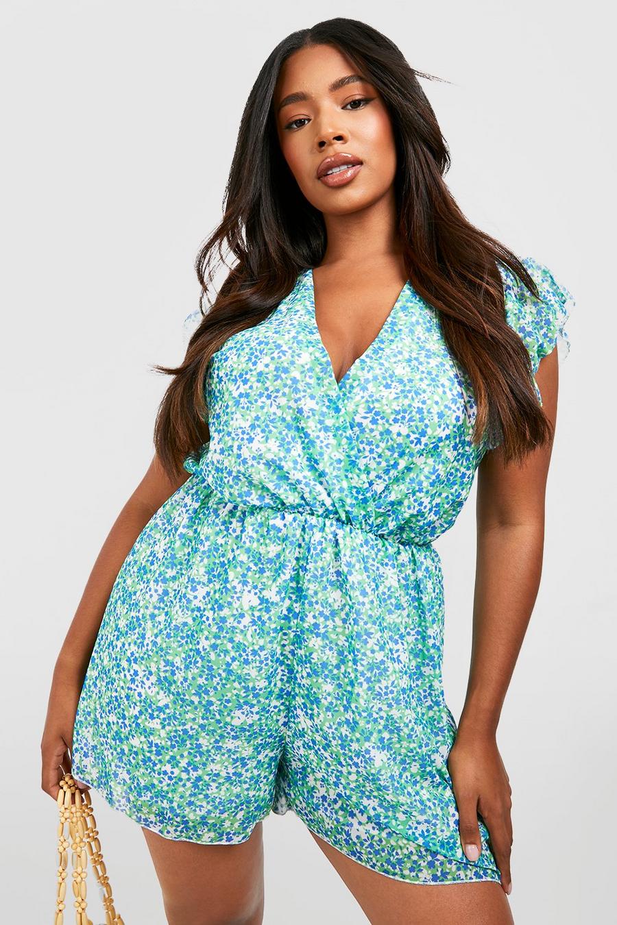 Green Plus Playsuit i chiffong med volanger