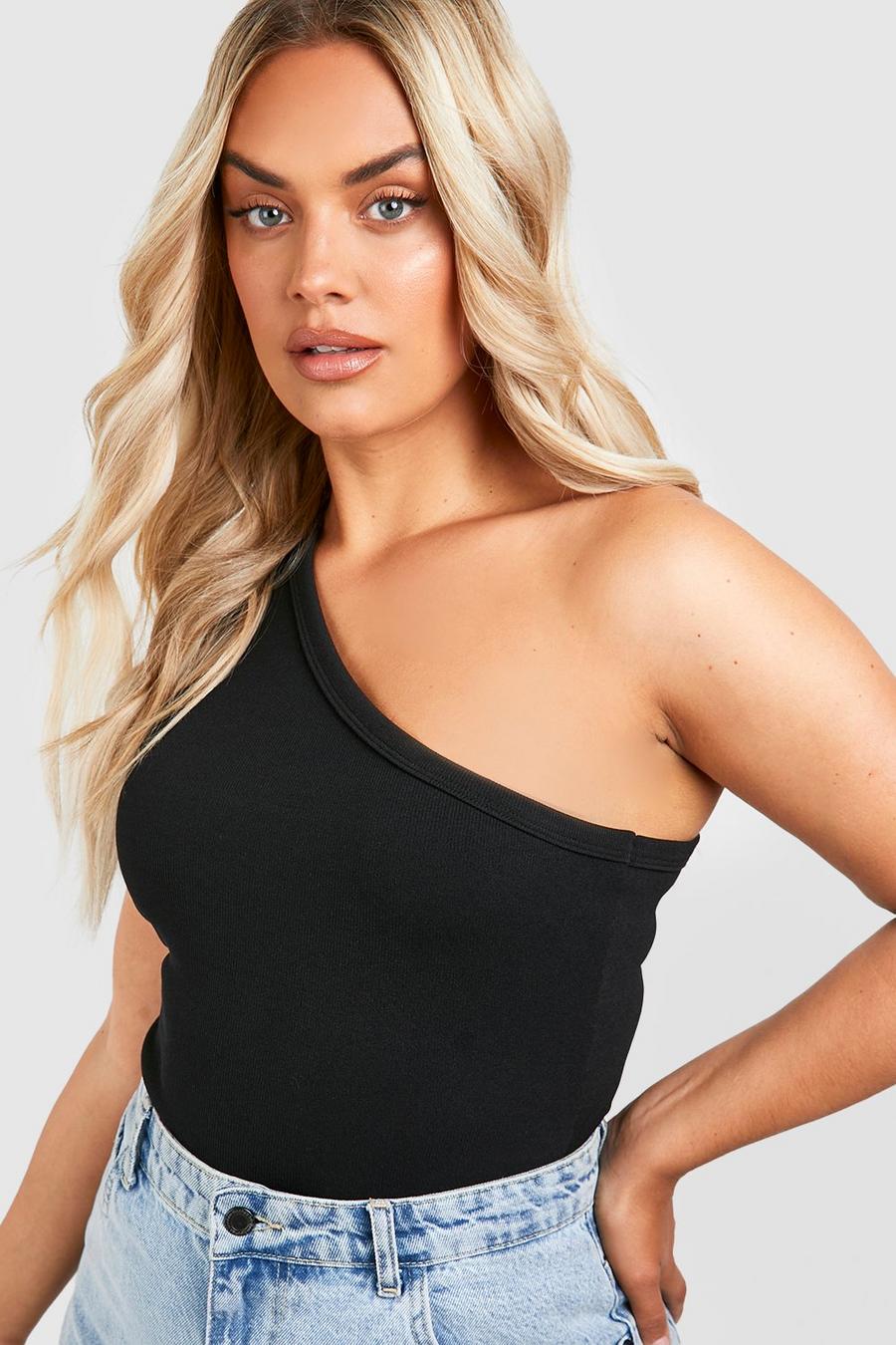 Black Plus Thick Binding One Shoulder Top