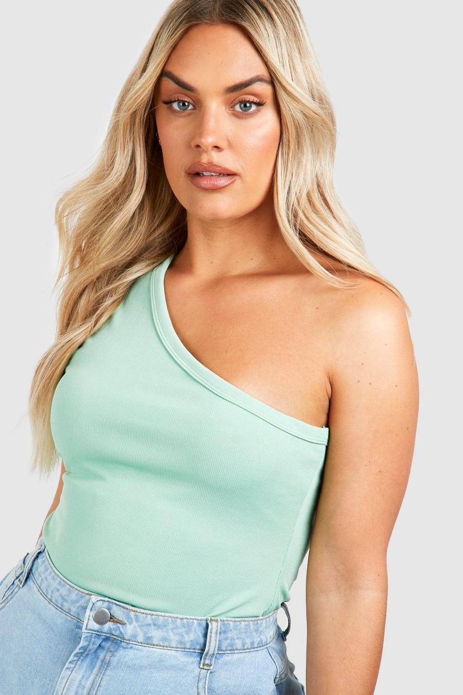 Sage Plus Thick Binding One Shoulder Top