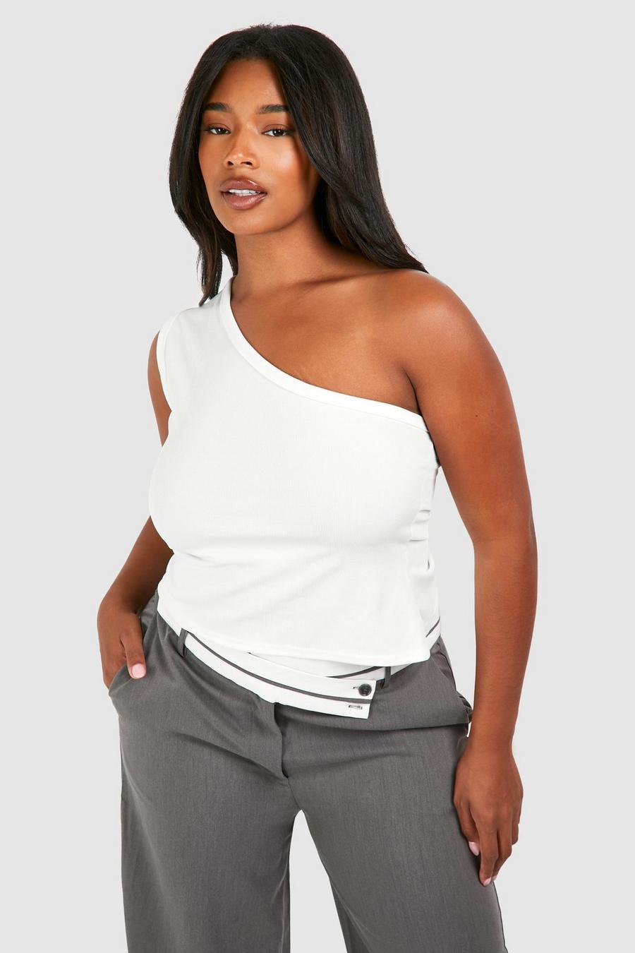 White Plus Thick Binding One Shoulder Top