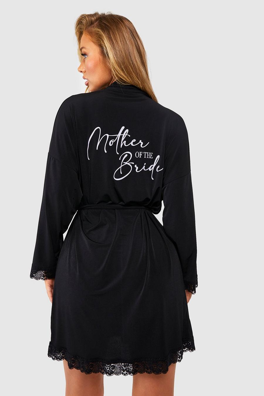 Vestaglia in jersey con scritta Mother Of The Bride e finiture in pizzo, Black