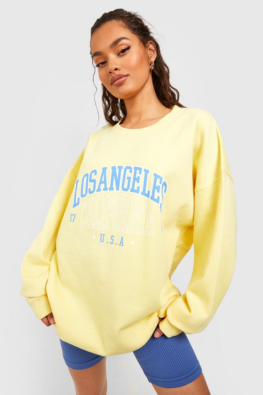 Lemon yellow Los Angeles Slogan Oversized Sweatshirt