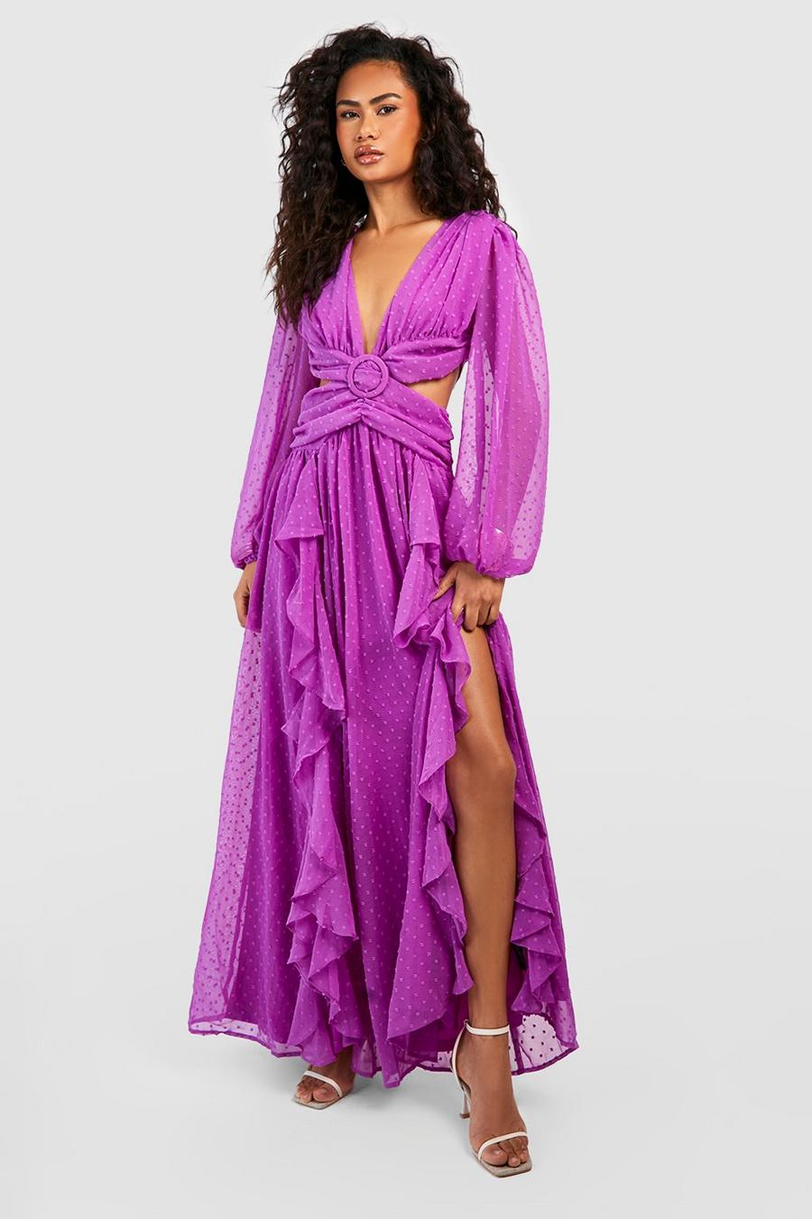 Purple Dobby Chiffon Cut Out Maxi Dress image number 1